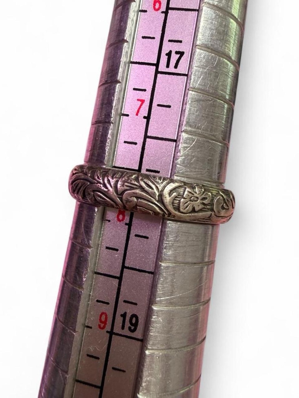 Vintage Sterling Silver Floral Vine Band Ring Engraved Scrolling Design